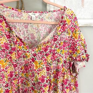 Pink & Yellow Floral Peplum Blouse Terra & Sky 2X
